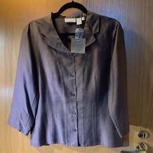 J. Jill Brown 100% Silk Button- Down Blouse- Brown - Size 12 Tall